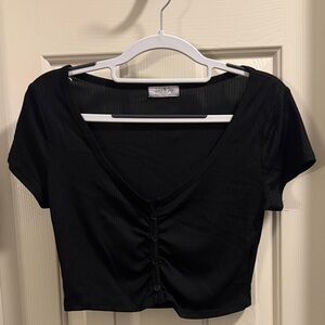 Black Button-Up Ribbed Crop Top